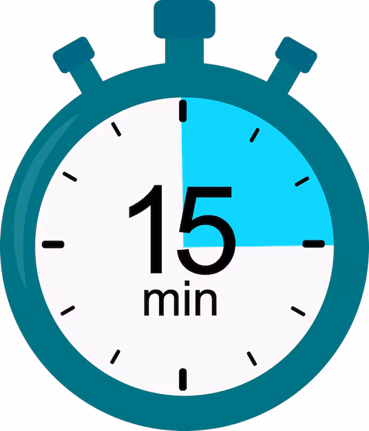 An image of a 15 minute timer representing our 15-minute practice policy regarding lateness.